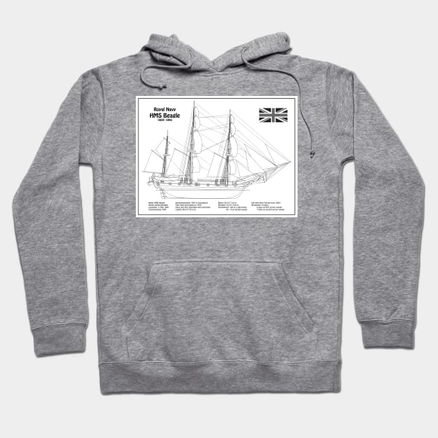 Charles Darwin HMS Beagle Tall Ship - BDL Hoodie by SPJE Illustration Photography